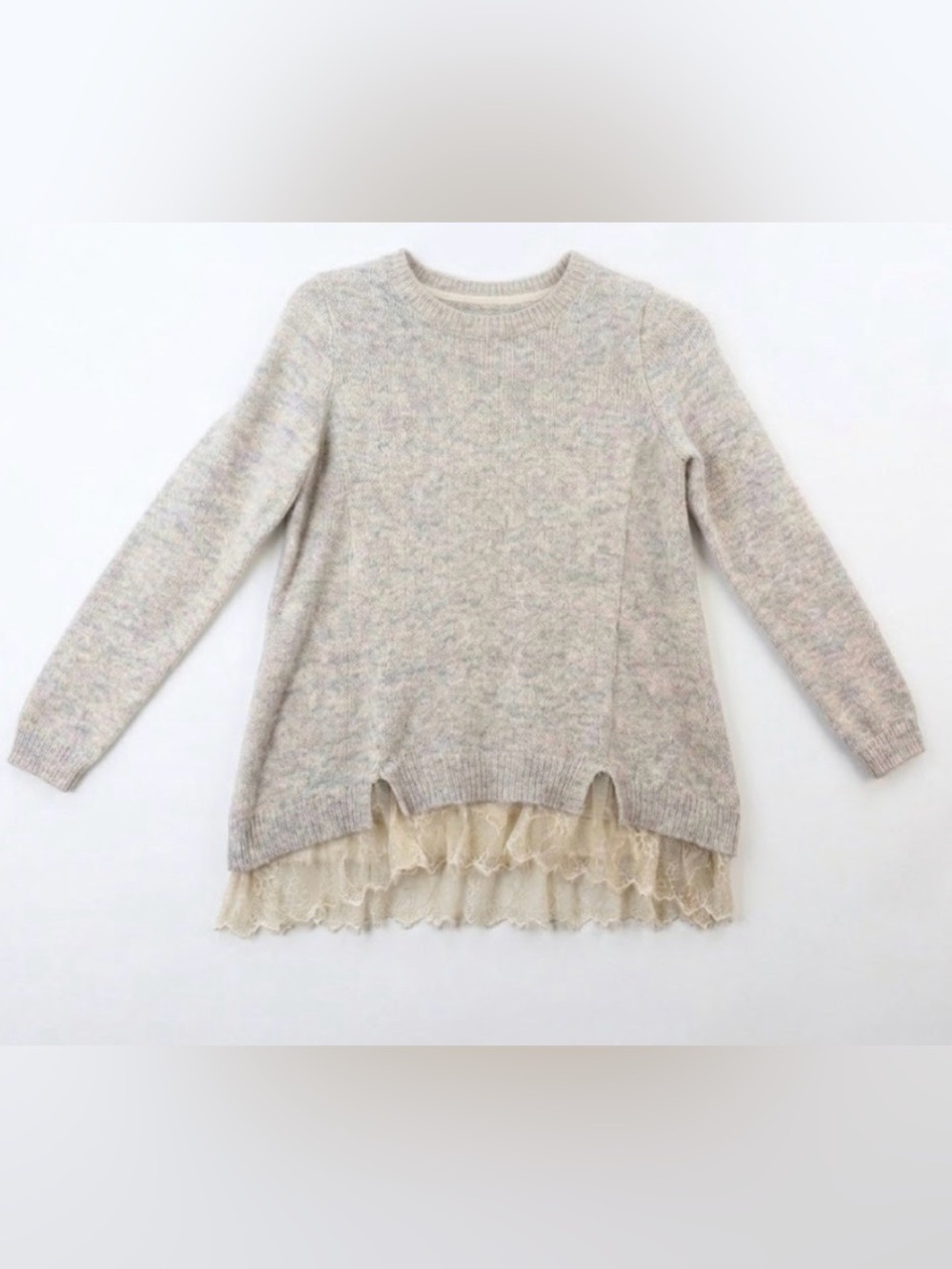 Layered Lace Hem Sweater in Beige Like New